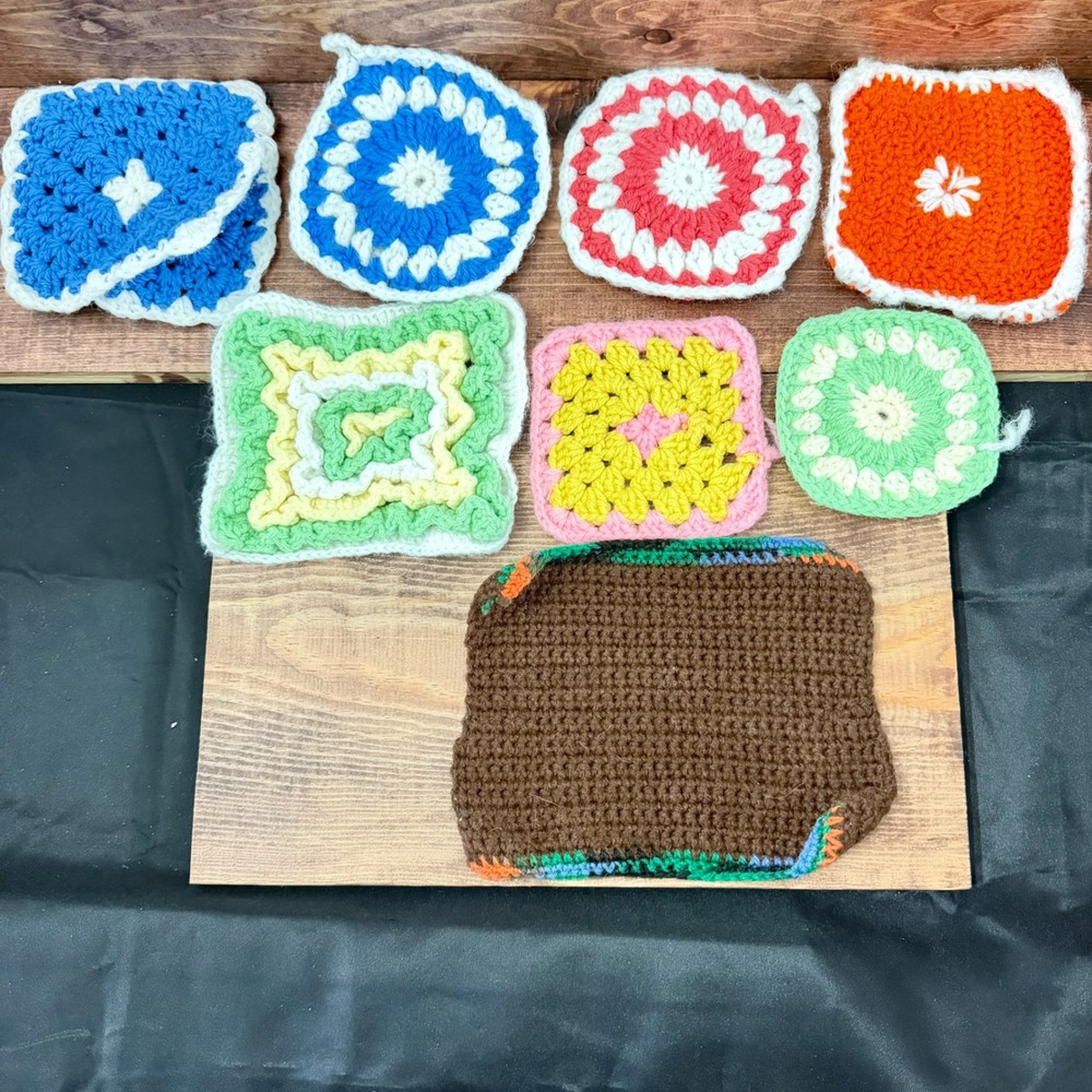 Vtg Multicolor Crochet Pot Holders Hot Pads Trivets Homemade Grannycore Lot of 8
